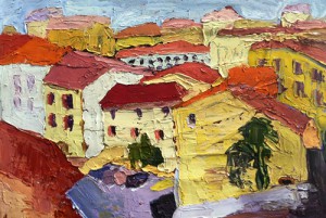 彩色的黄色建筑和红色的屋顶